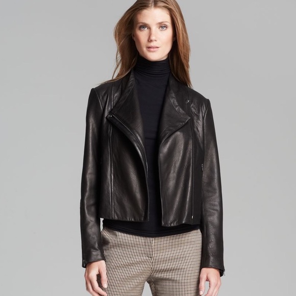 THEORY LAMBSKIN BLACK LEATHER JACKET - Picture 1 of 8